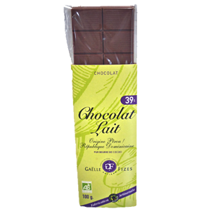 CHOCOLAT LAIT BIO: Origine république dominicaine et Pérou 39%
